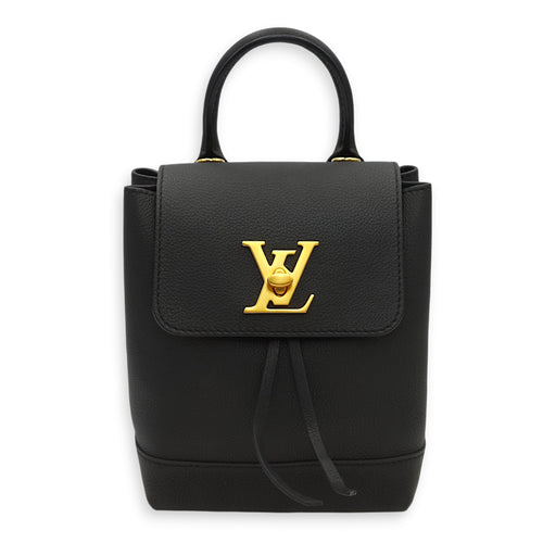 Lockme Black Backpack in Calfskin, Gold hardware