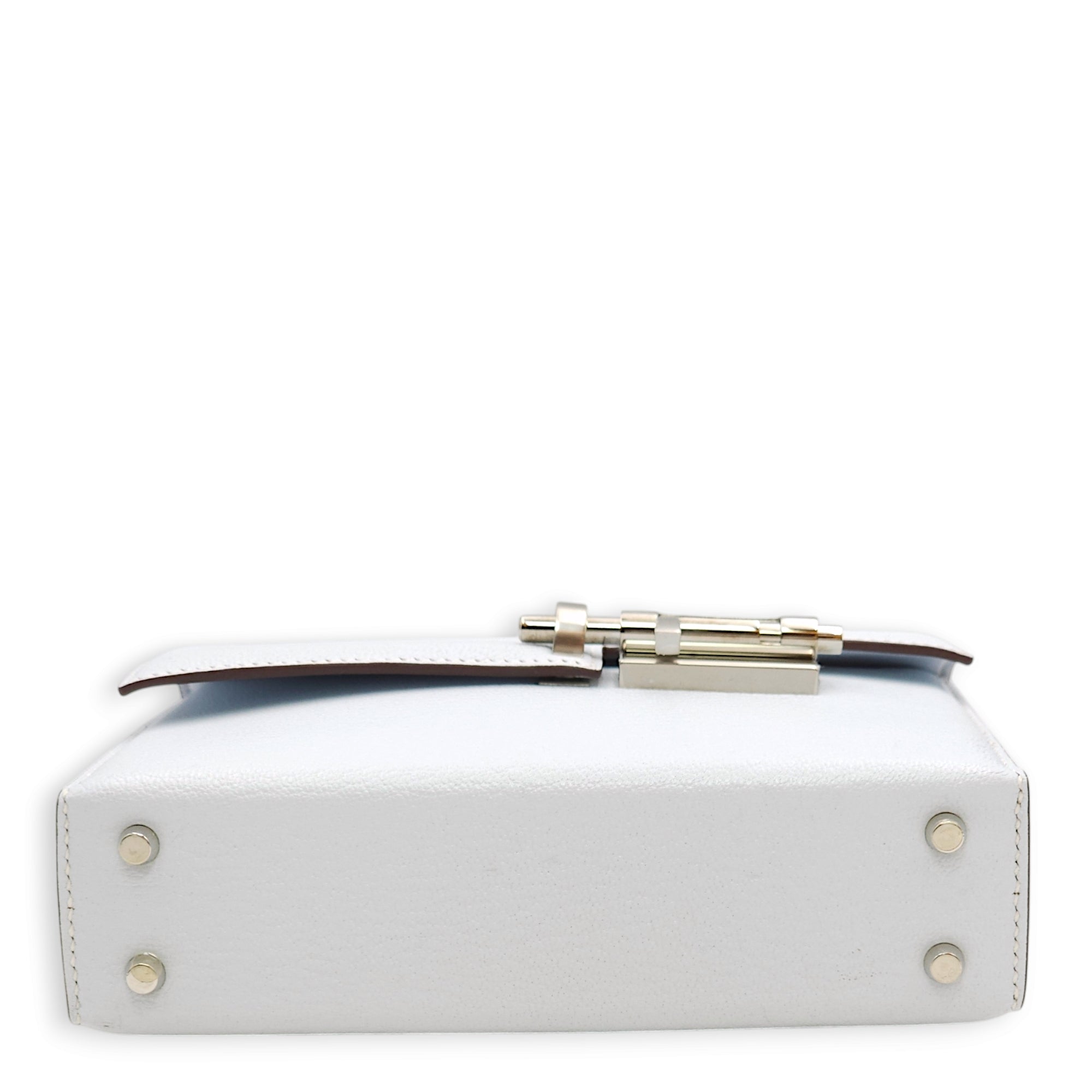 Verrou Chaine Mini Blue Brune in Chevre Leather, Palladium hardware