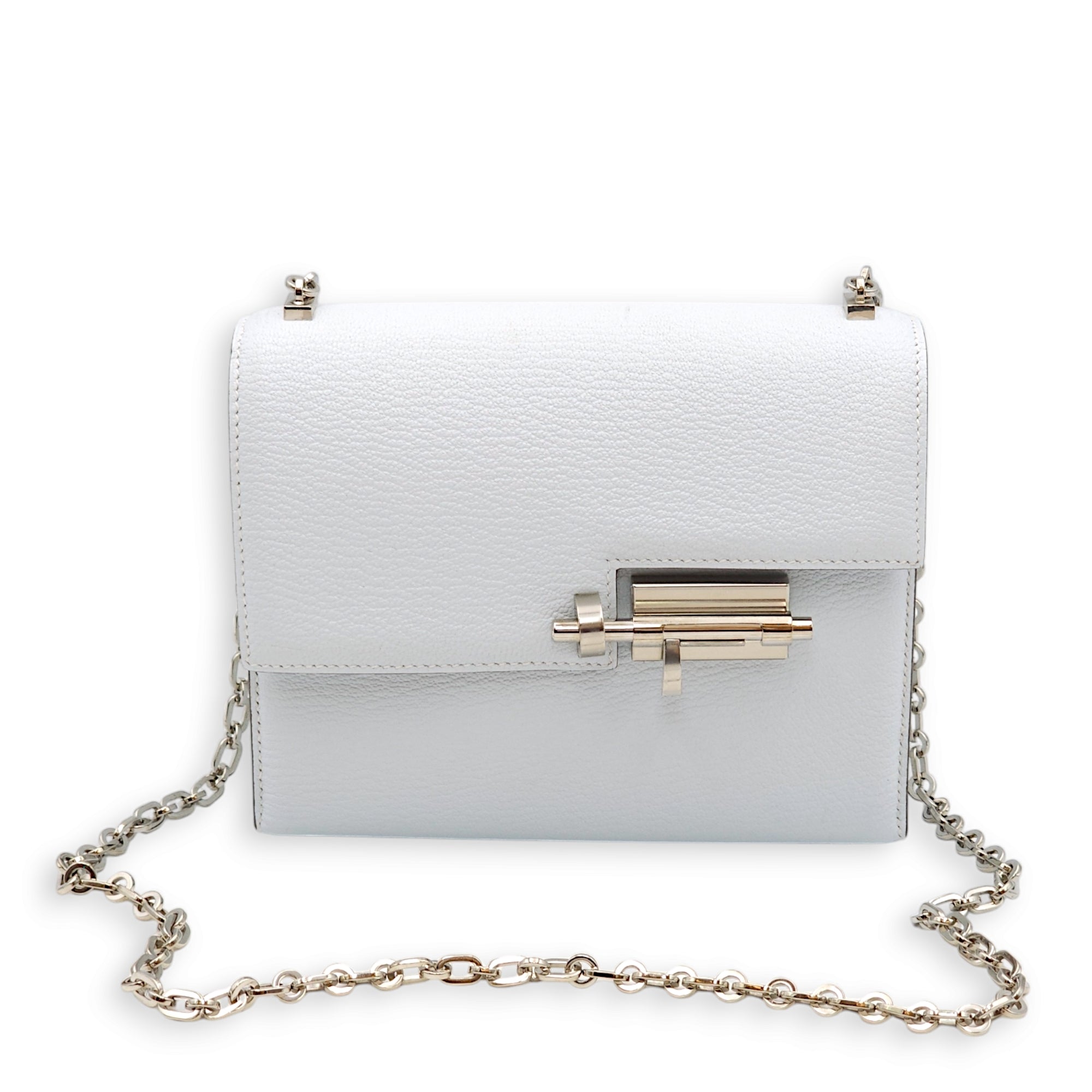 Verrou Chaine Mini Blue Brune in Chevre Leather, Palladium hardware
