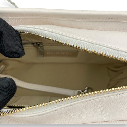 Chevron Gabrielle Small White Shoulder Bag in Calfskin, Gold/Ruthenium/Silver hardware