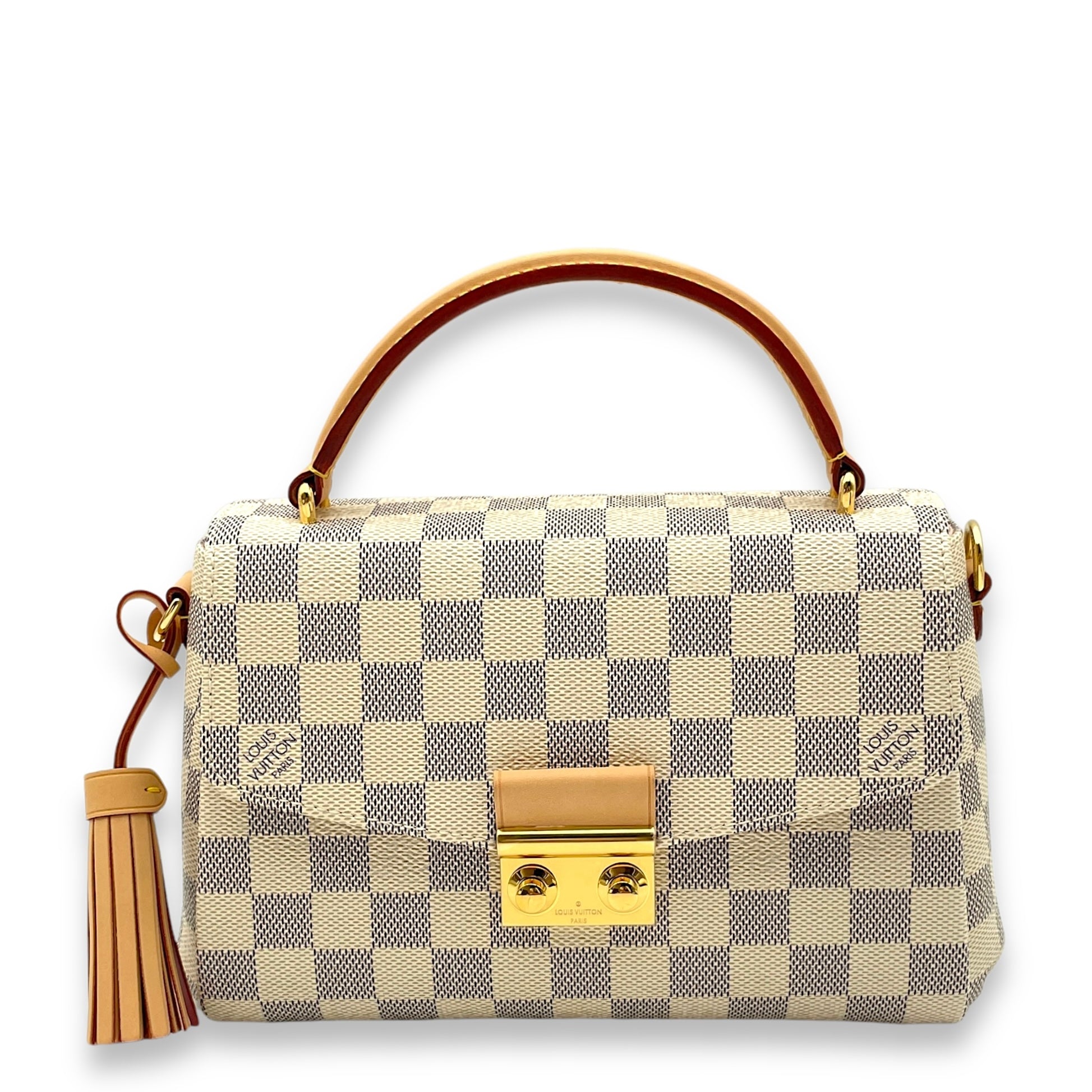 Croisette Damier Azur Top Handle Bag in Coated Canvas, Gold hardware