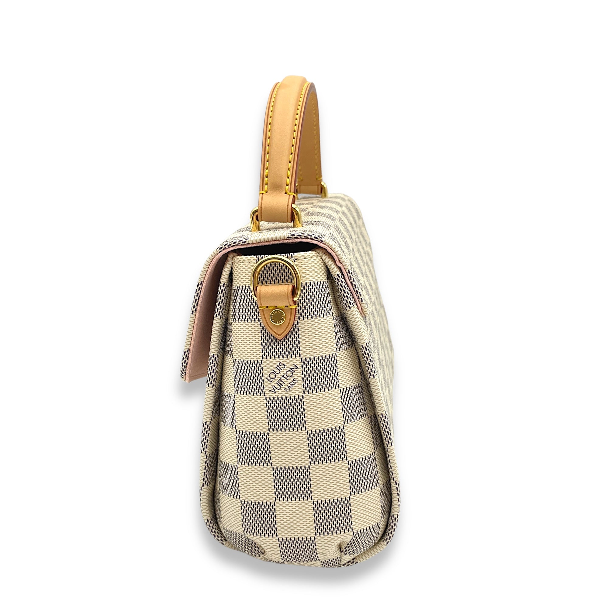 Croisette Damier Azur Top Handle Bag in Coated Canvas, Gold hardware