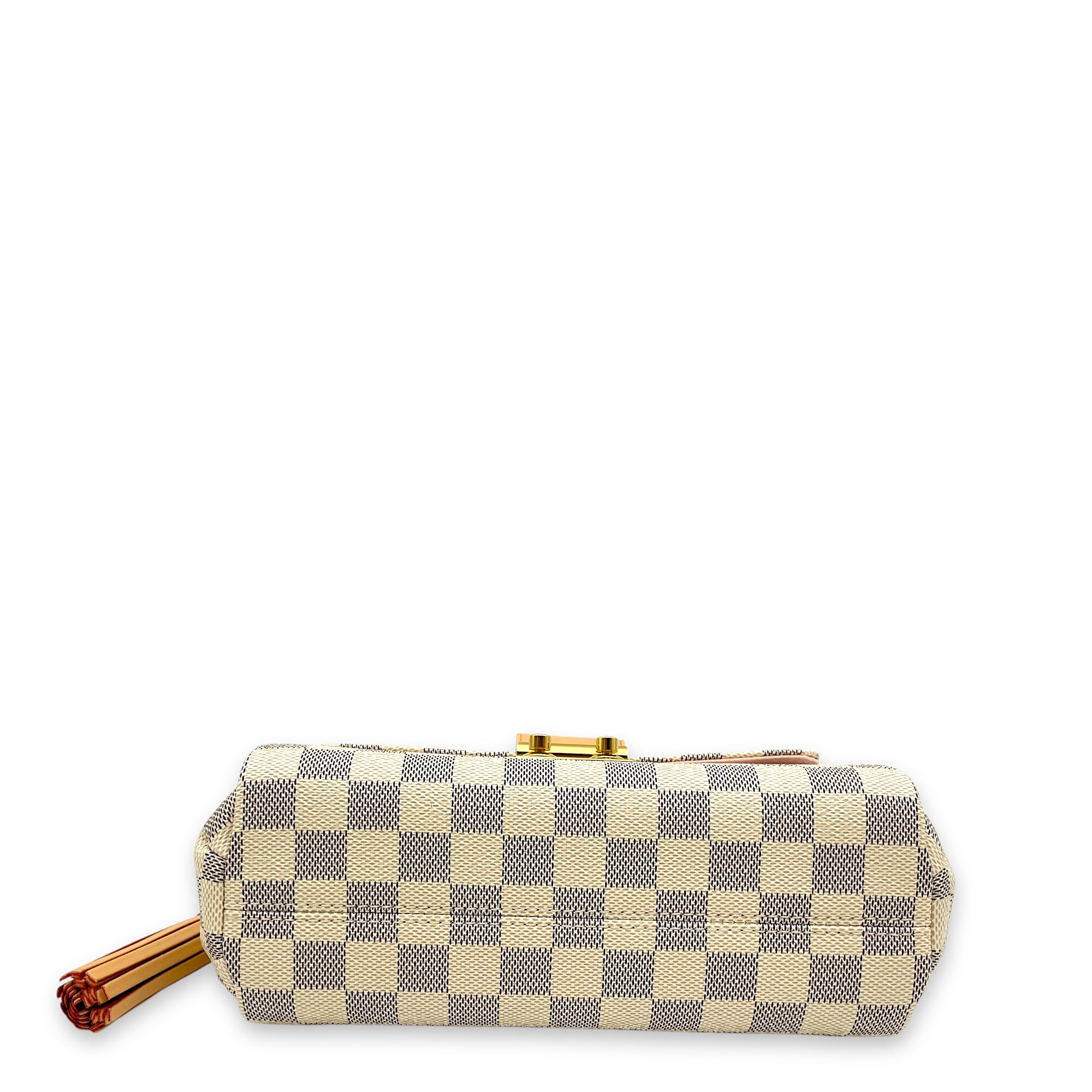 Croisette Damier Azur Top Handle Bag in Coated Canvas, Gold hardware