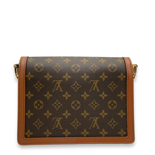 Dauphine MM Reverse Monogram Shoulder Bag in Monogram Coated Canvas, Gold hardware