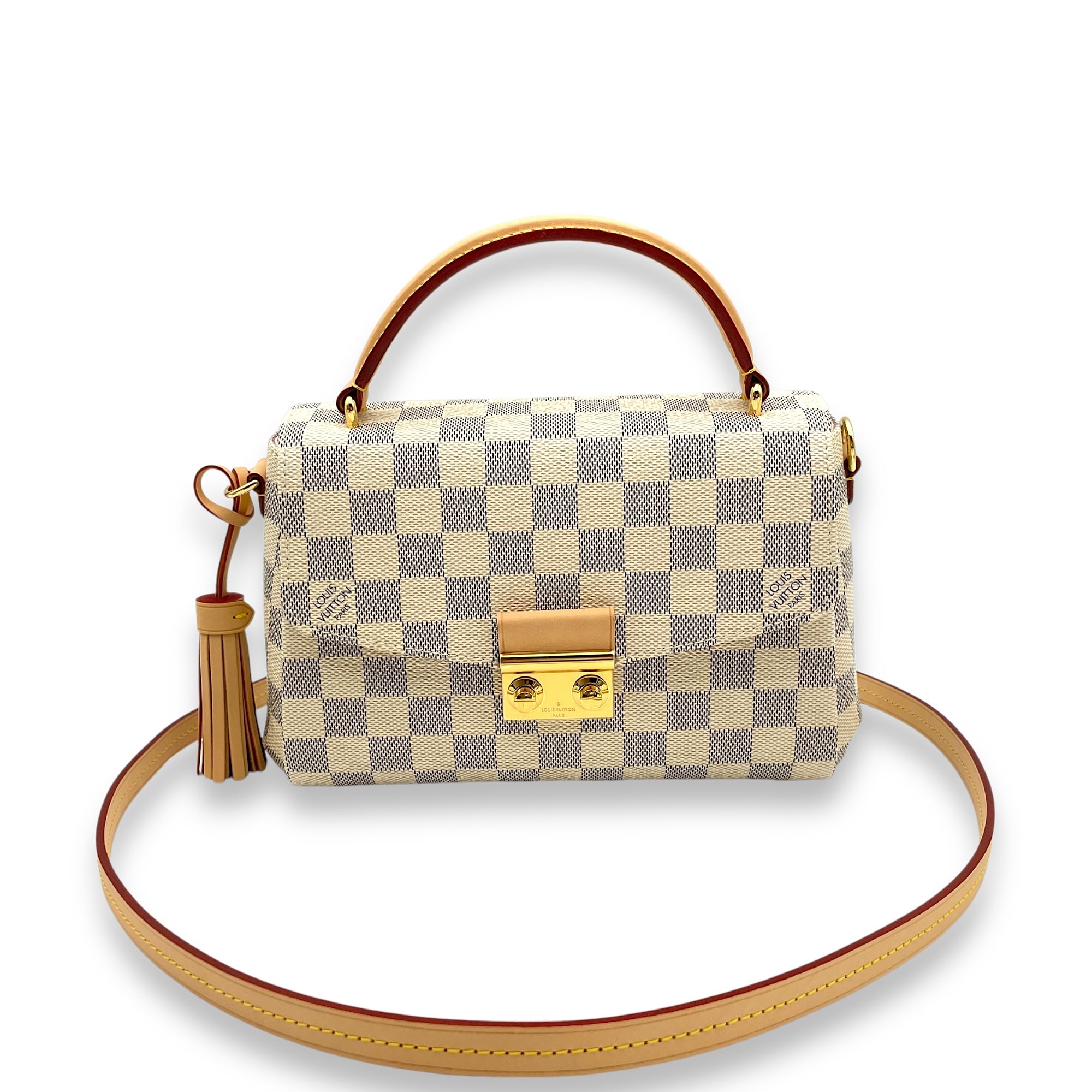 Croisette Damier Azur Top Handle Bag in Coated Canvas, Gold hardware