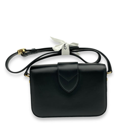 Pont 9 Black Shoulder Bag in Calfskin, Gold hardware