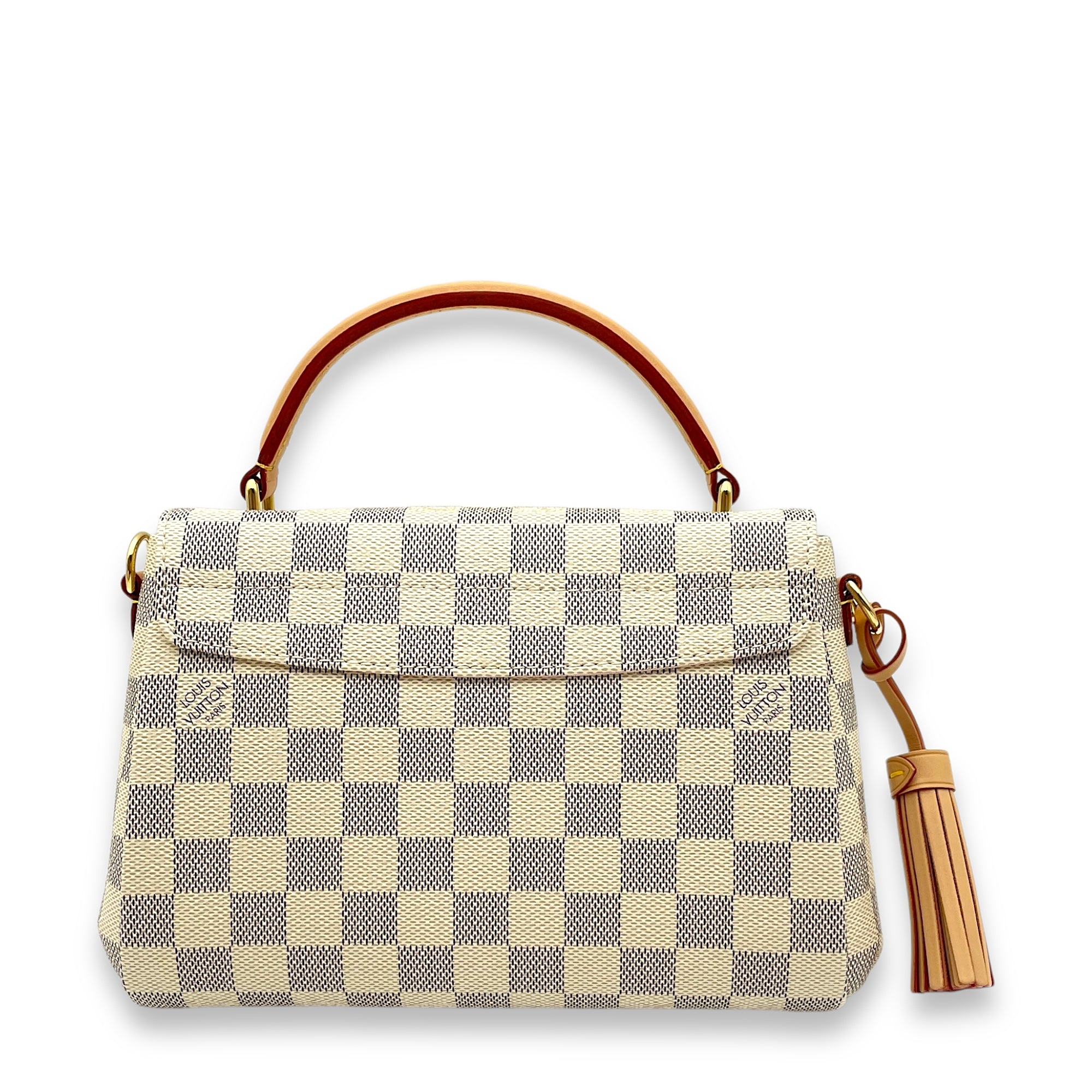 Croisette Damier Azur Top Handle Bag in Coated Canvas, Gold hardware