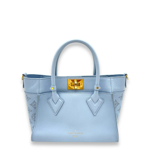 On My Side PM Blue Top Handle Bag in Calfskin Gold hardware CL2408-4432 1