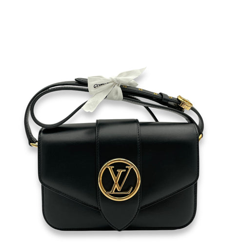 Pont 9 Black Shoulder Bag in Calfskin, Gold hardware