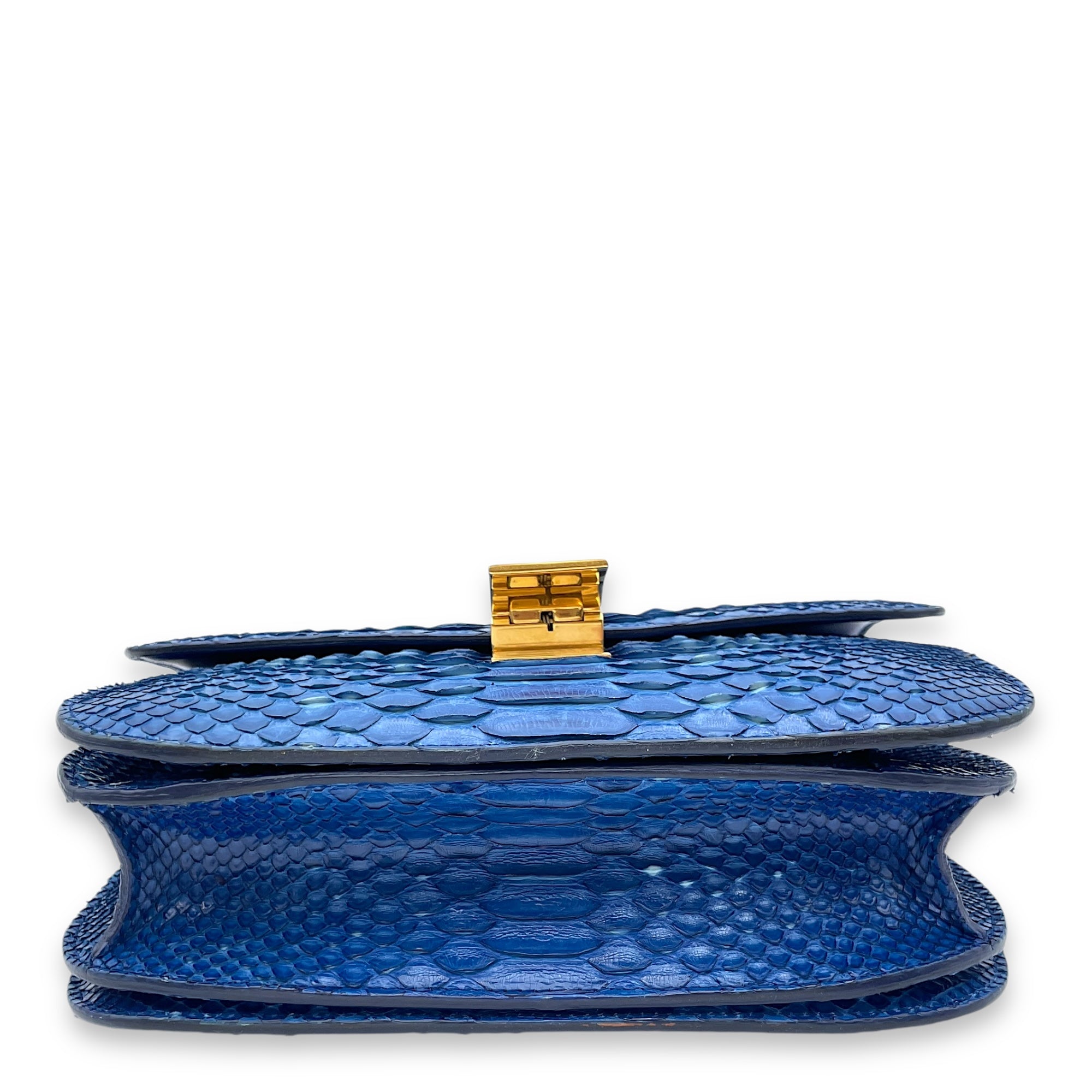 Box Medium Cobalt Shoulder Bag in Python Leather, Gold hardware