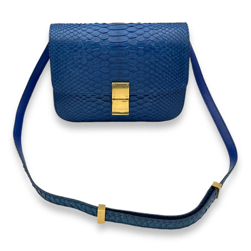 Box Medium Cobalt Shoulder Bag in Python Leather, Gold hardware