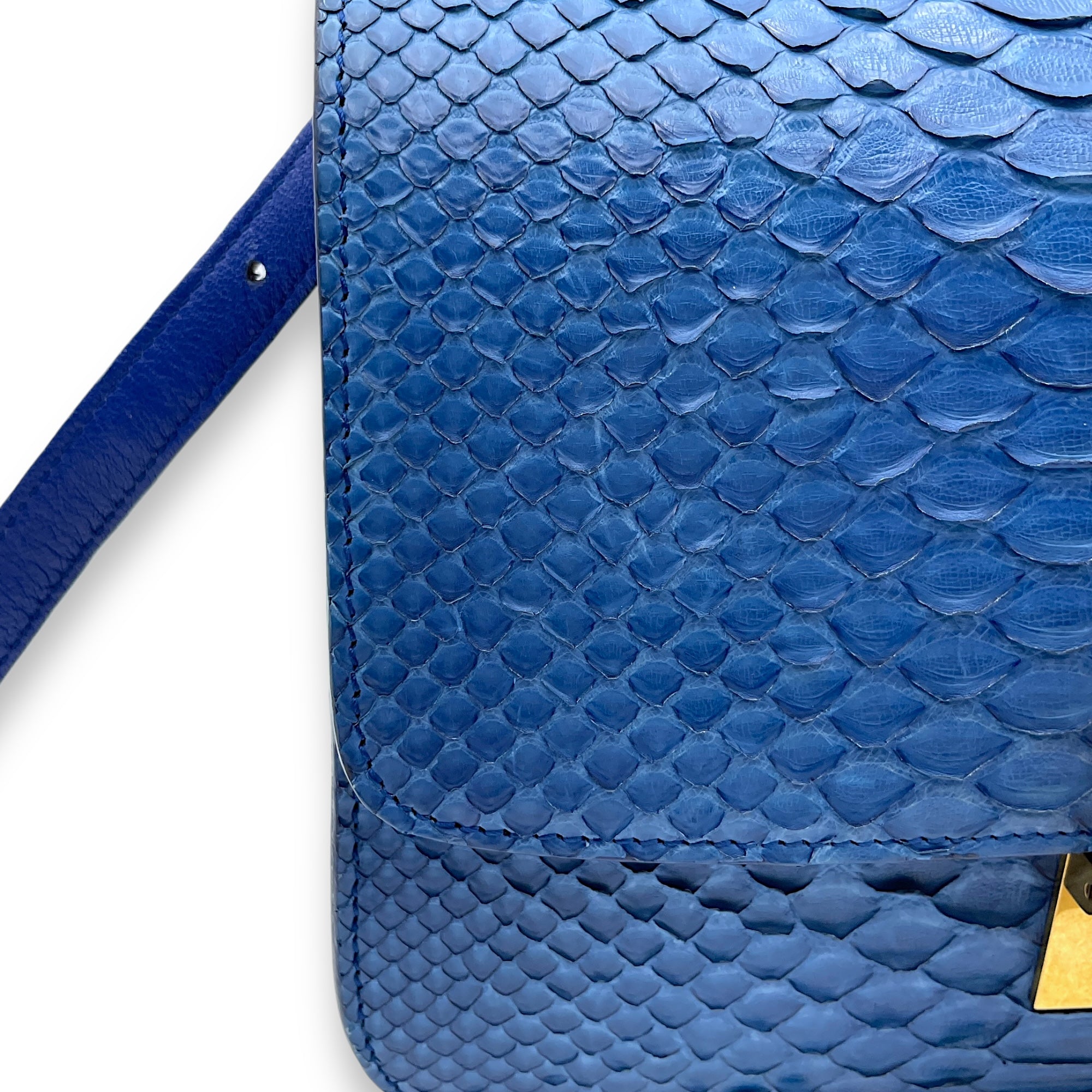 Box Medium Cobalt Shoulder Bag in Python Leather, Gold hardware