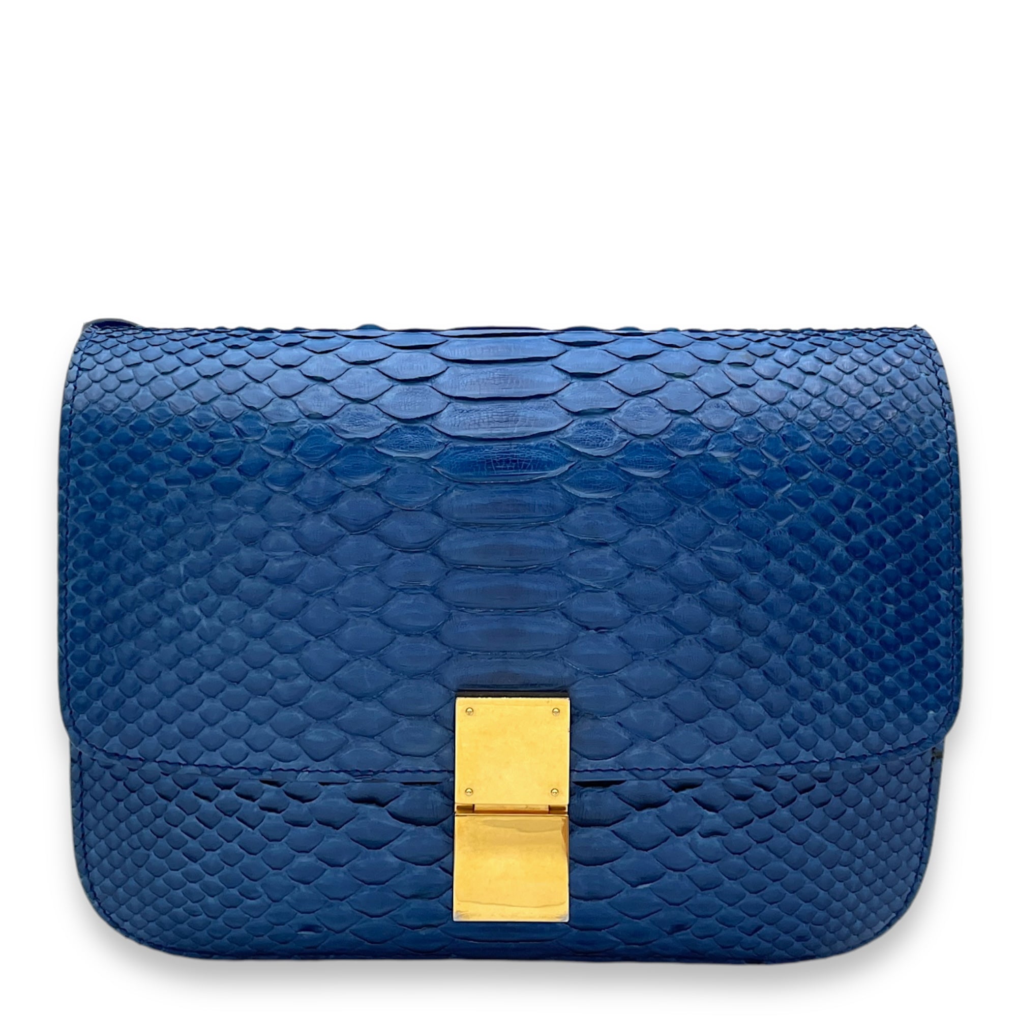 Box Medium Cobalt Shoulder Bag in Python Leather, Gold hardware