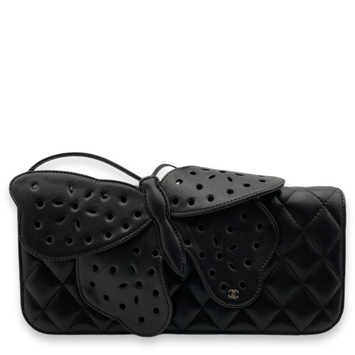 Butterfly Black Clutch in Lambskin, Palladium hardware