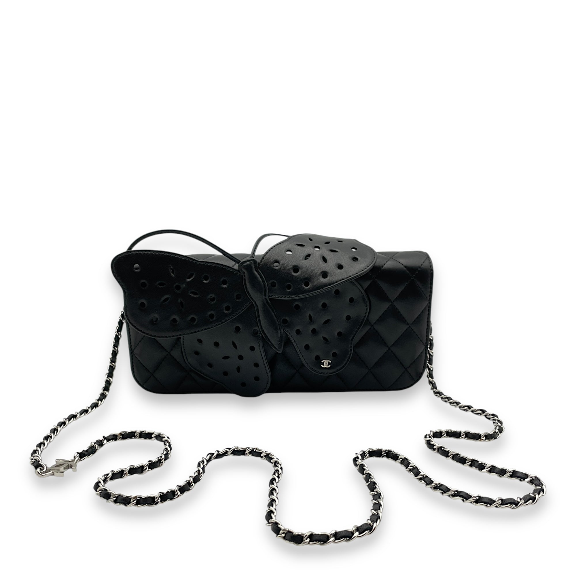 Butterfly Black Clutch in Lambskin, Palladium hardware