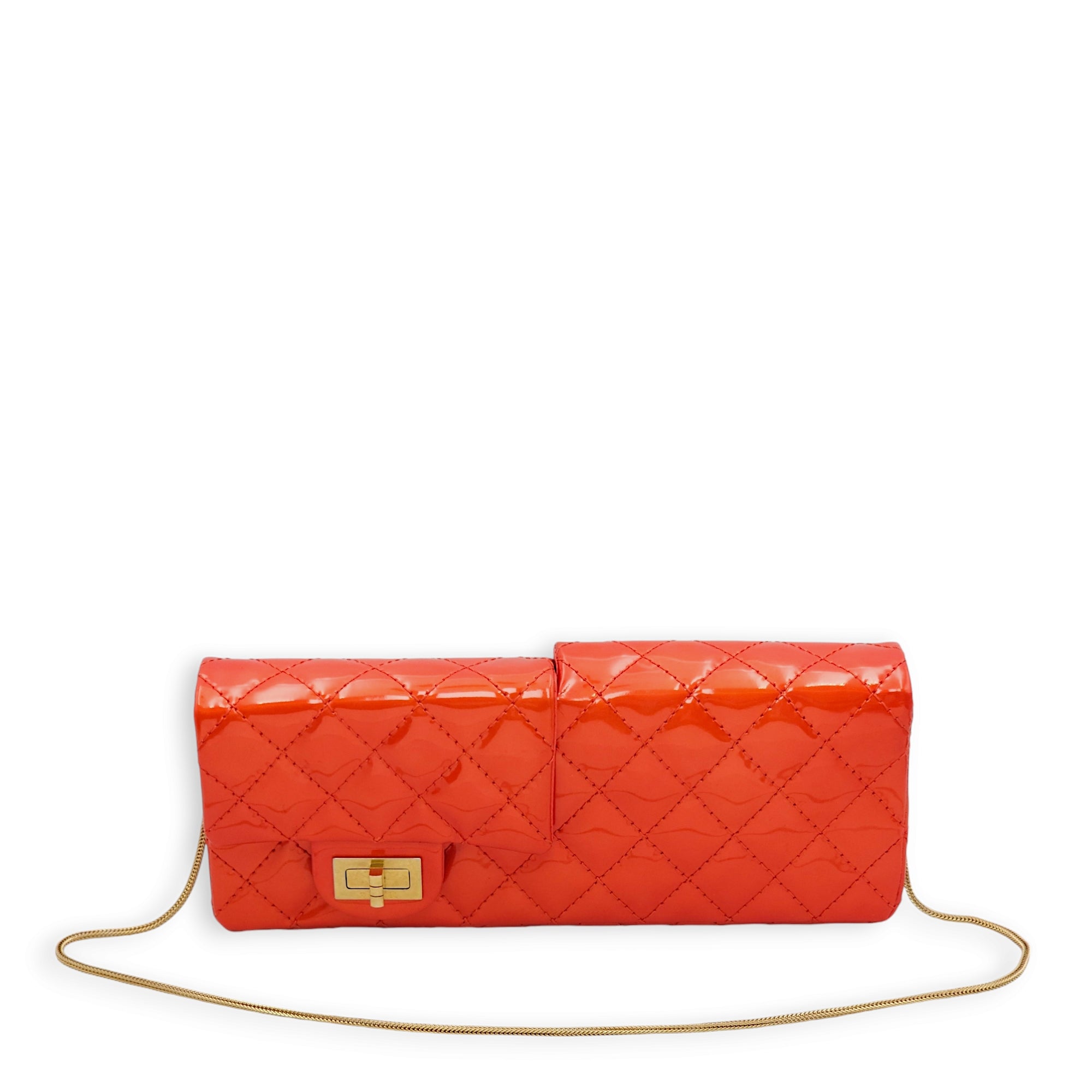 Reissue Double Pocket Red Clutch in Patent Leather, Gold hardware