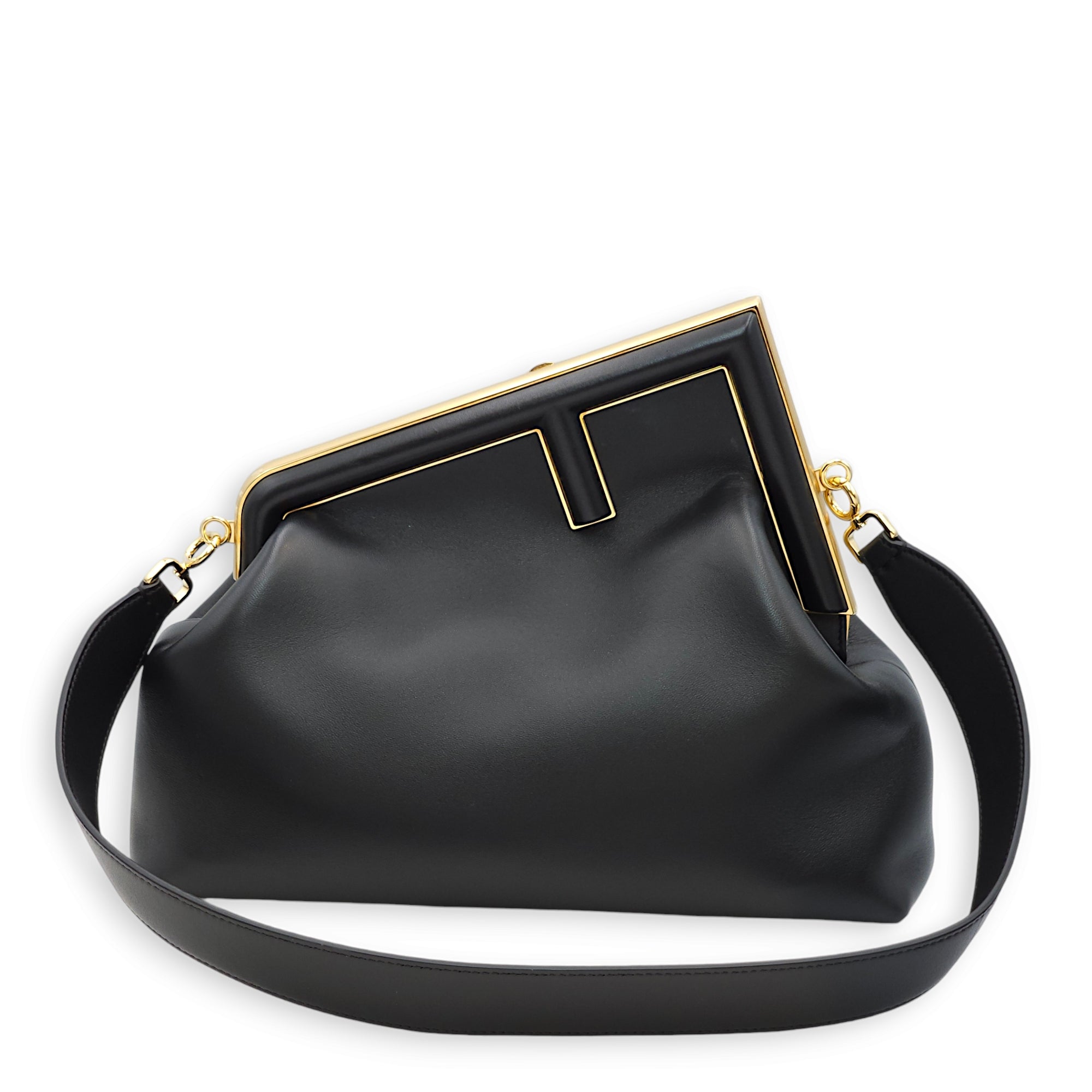 First Medium Black Shoulder Bag in Nappa Leather, Gold hardware