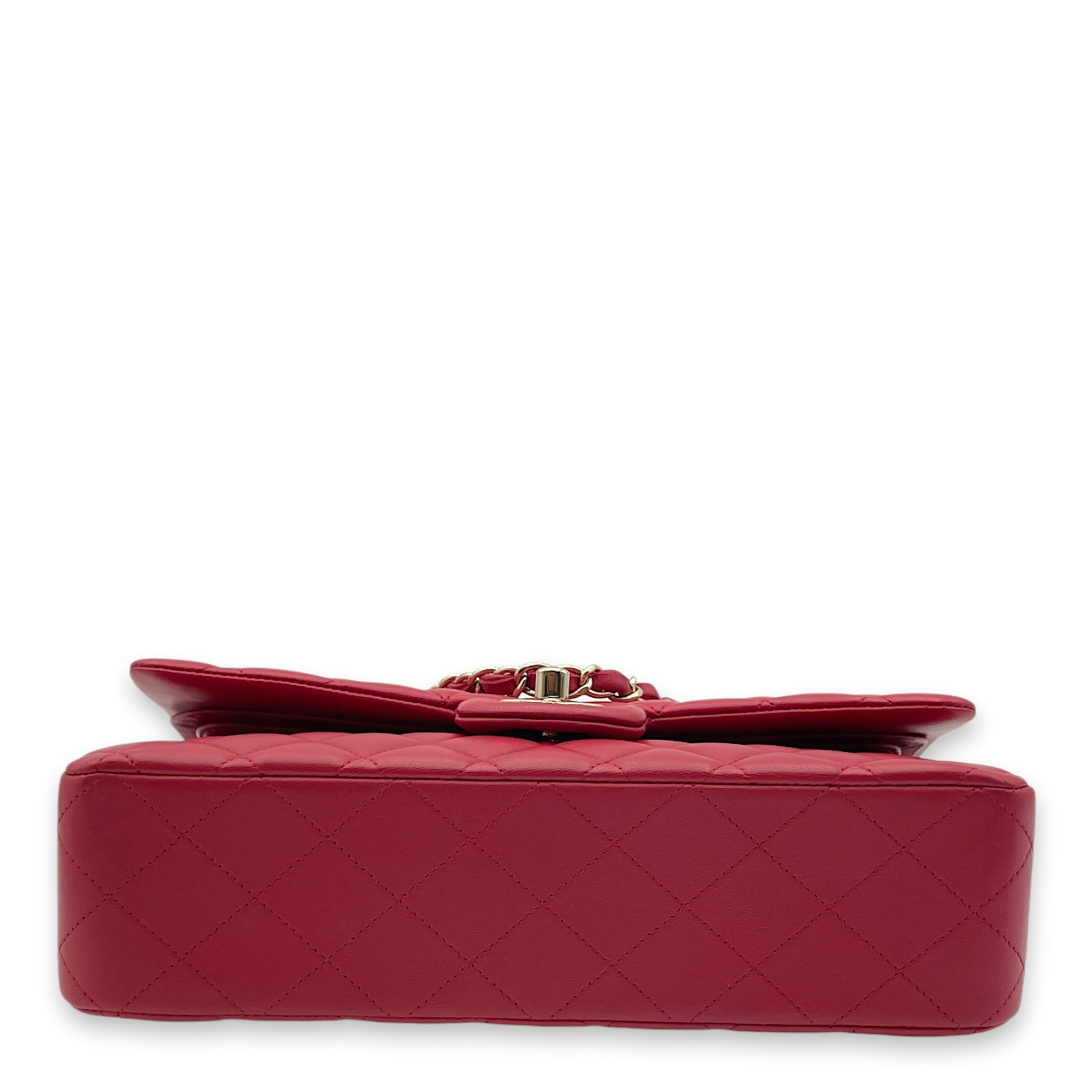 Classic Double Flap Medium Red Shoulder Bag in Lambskin, Light Gold hardware