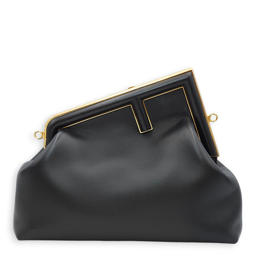 First Medium Black Shoulder Bag in Nappa Leather, Gold hardware