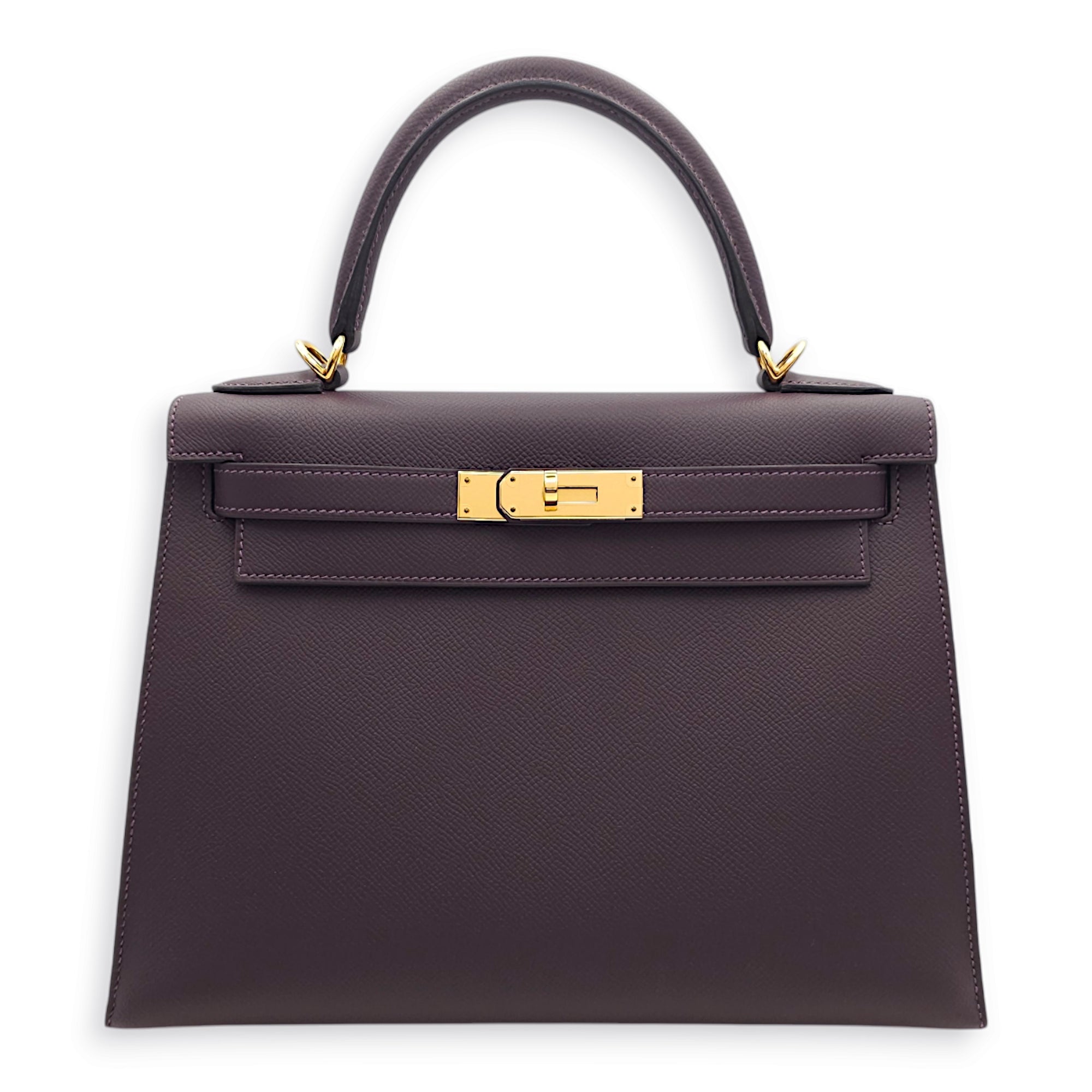 Sellier Kelly 28 Raisin in Epsom, Gold hardware