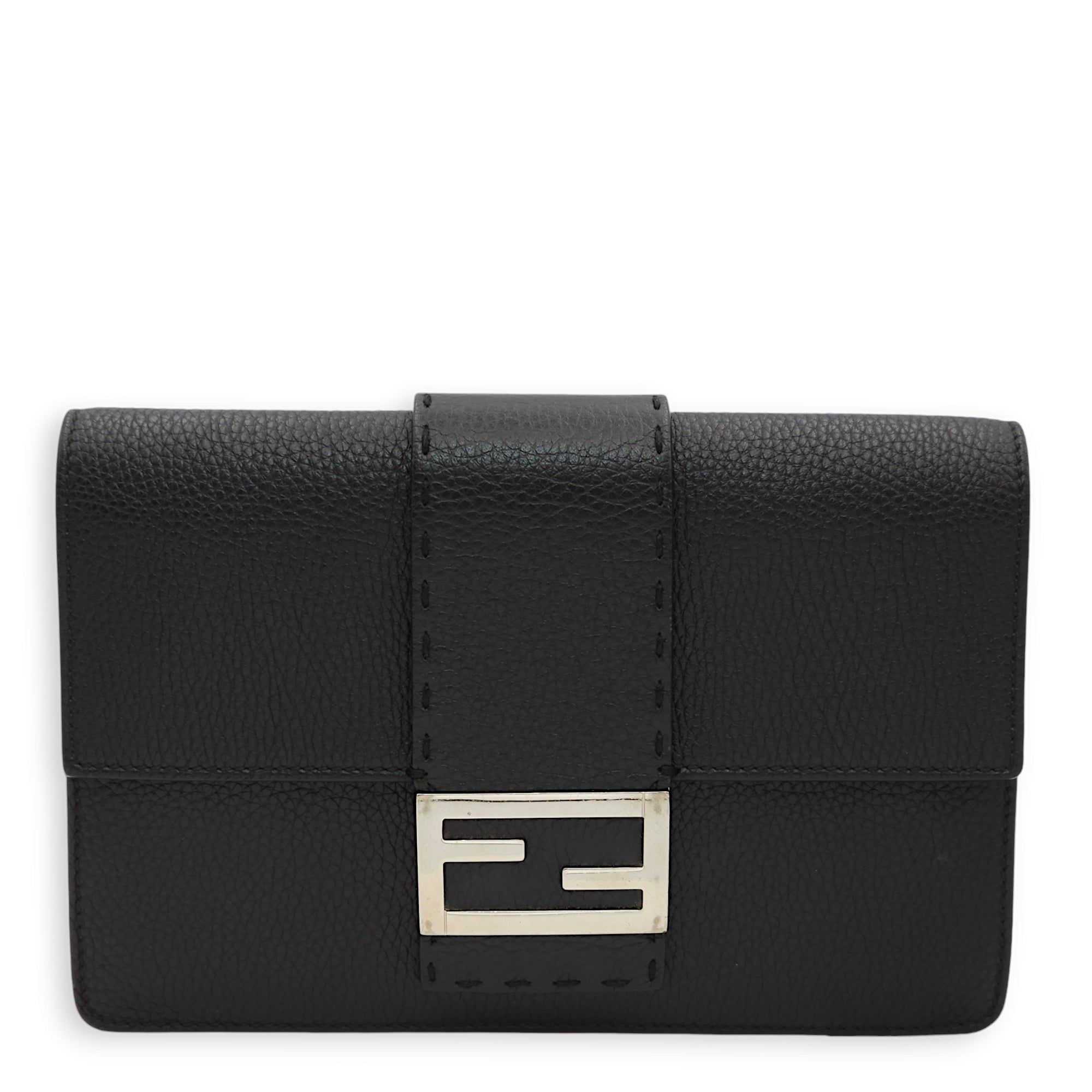 Selleria Baguette Black Clutch in Calfskin, Silver hardware