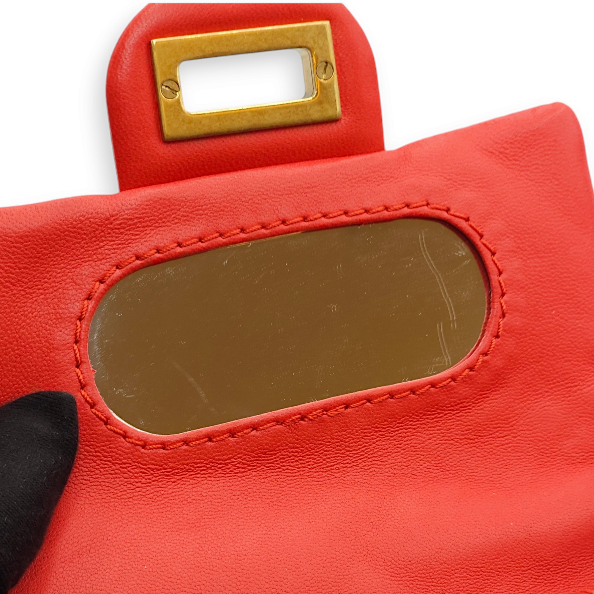 Reissue Double Pocket Red Clutch in Patent Leather, Gold hardware