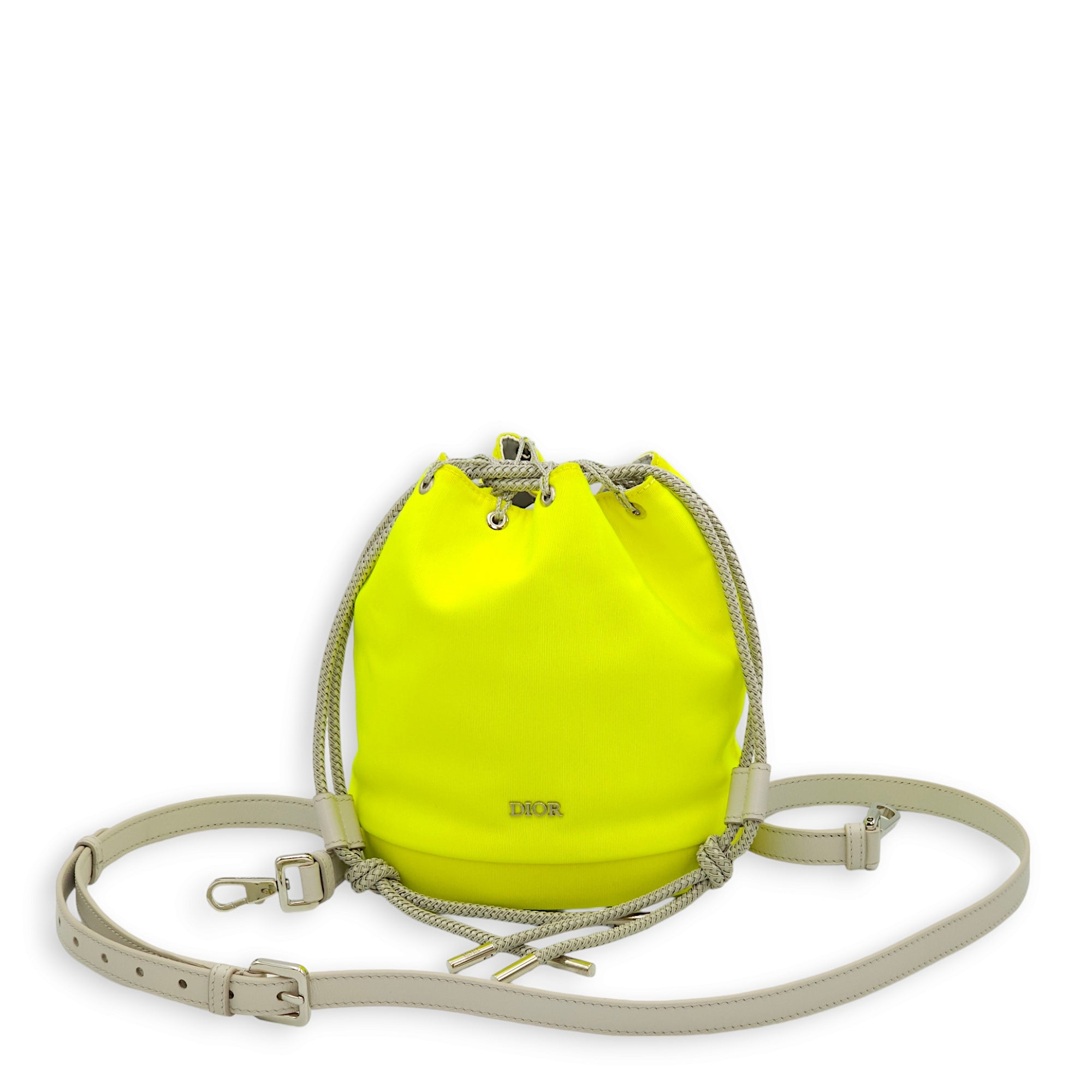 Marine Bucket Mini Yellow Crossbody Bag in Canvas, Lambskin, Silver hardware