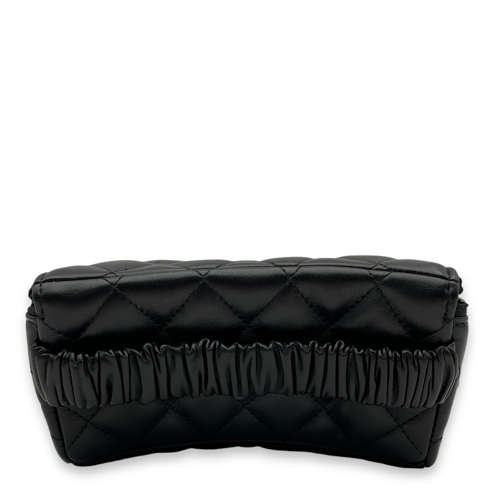 Quilted Arm Purse Black Pouch in Lambskin, Silver hardware