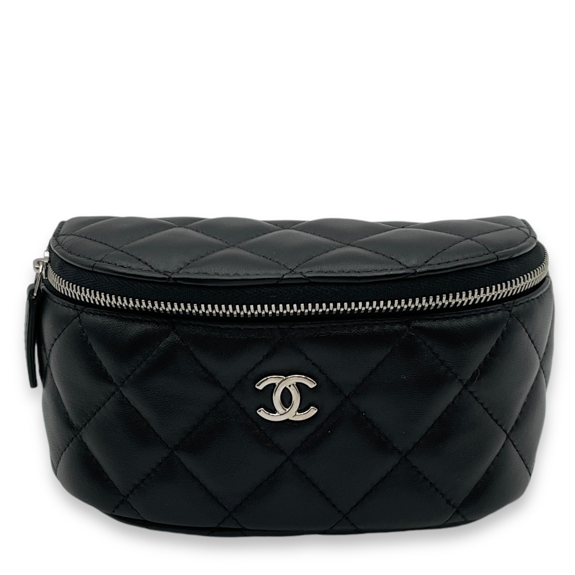 Quilted Arm Purse Black Pouch in Lambskin, Silver hardware