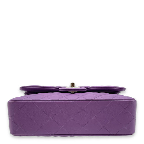 Classic Double Flap Small Purple Shoulder Bag in Caviar, Gold hardware