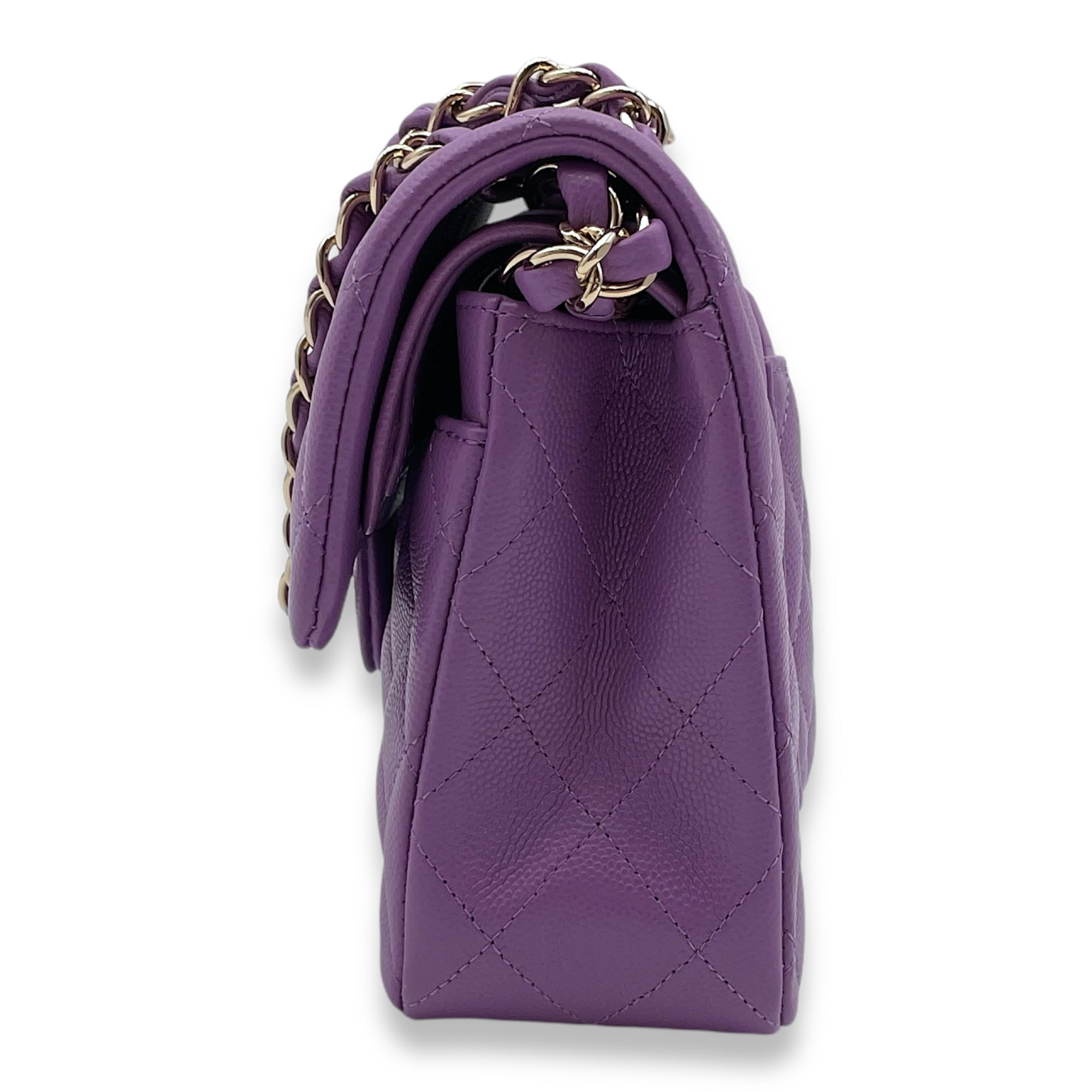 Classic Double Flap Small Purple Shoulder Bag in Caviar, Gold hardware