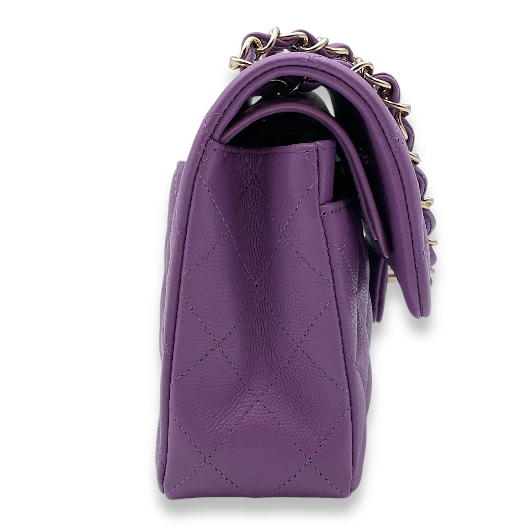 Classic Double Flap Small Purple Shoulder Bag in Caviar, Gold hardware