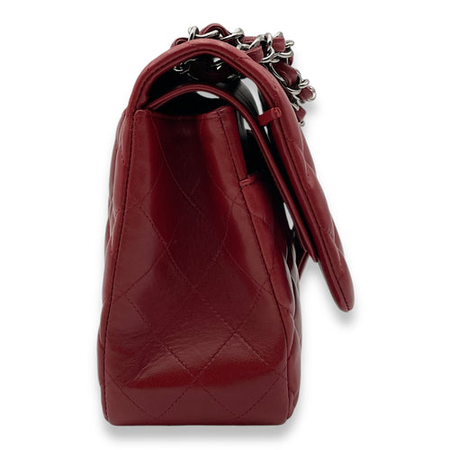 Classic Double Flap Jumbo Red Shoulder Bag in Lambskin, Palladium hardware