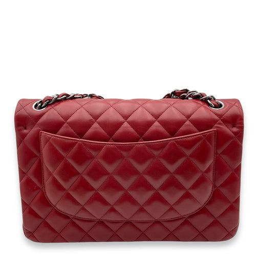 Classic Double Flap Jumbo Red Shoulder Bag in Lambskin, Palladium hardware