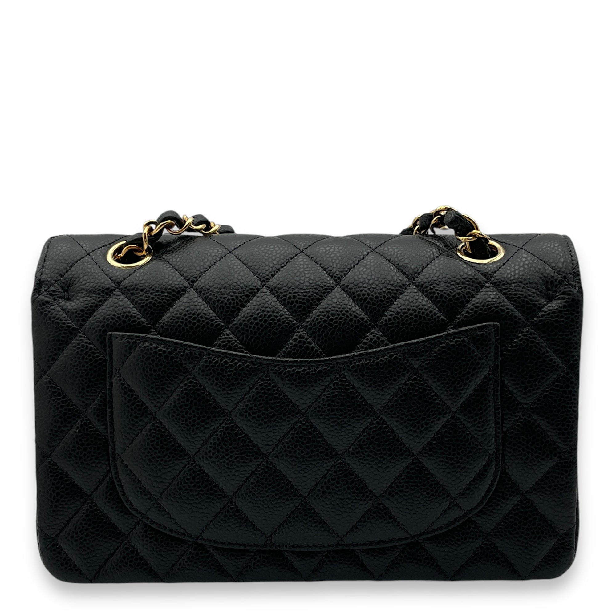 Classic Double Flap Small Black Shoulder Bag in Caviar Leather, Gold hardware