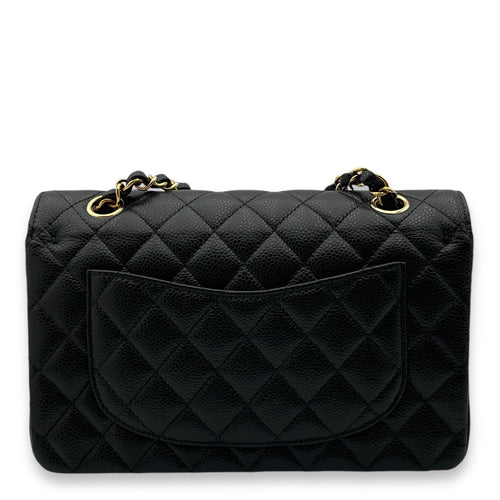 Classic Double Flap Small Black Shoulder Bag in Caviar Leather, Gold hardware