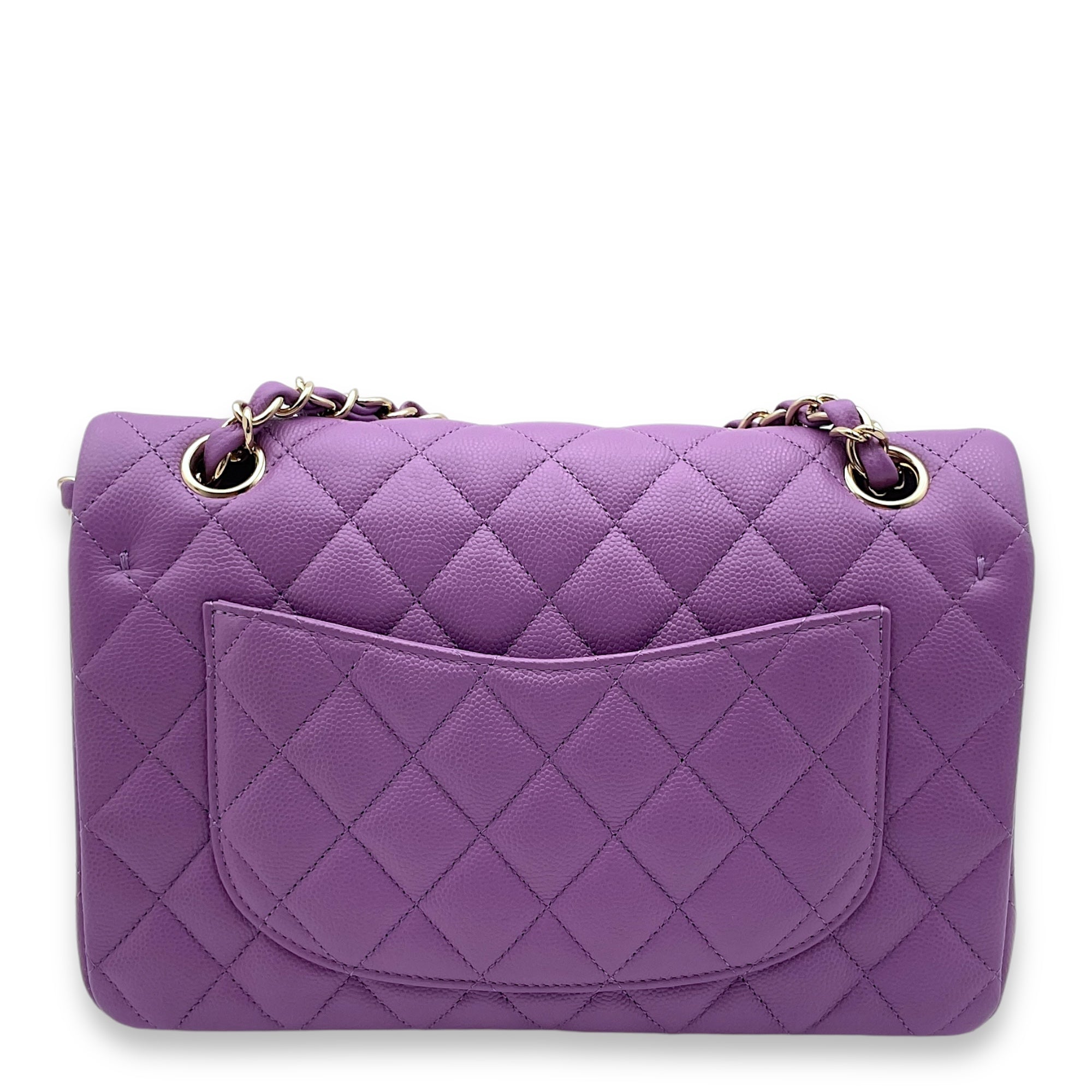 Classic Double Flap Small Purple Shoulder Bag in Caviar, Gold hardware