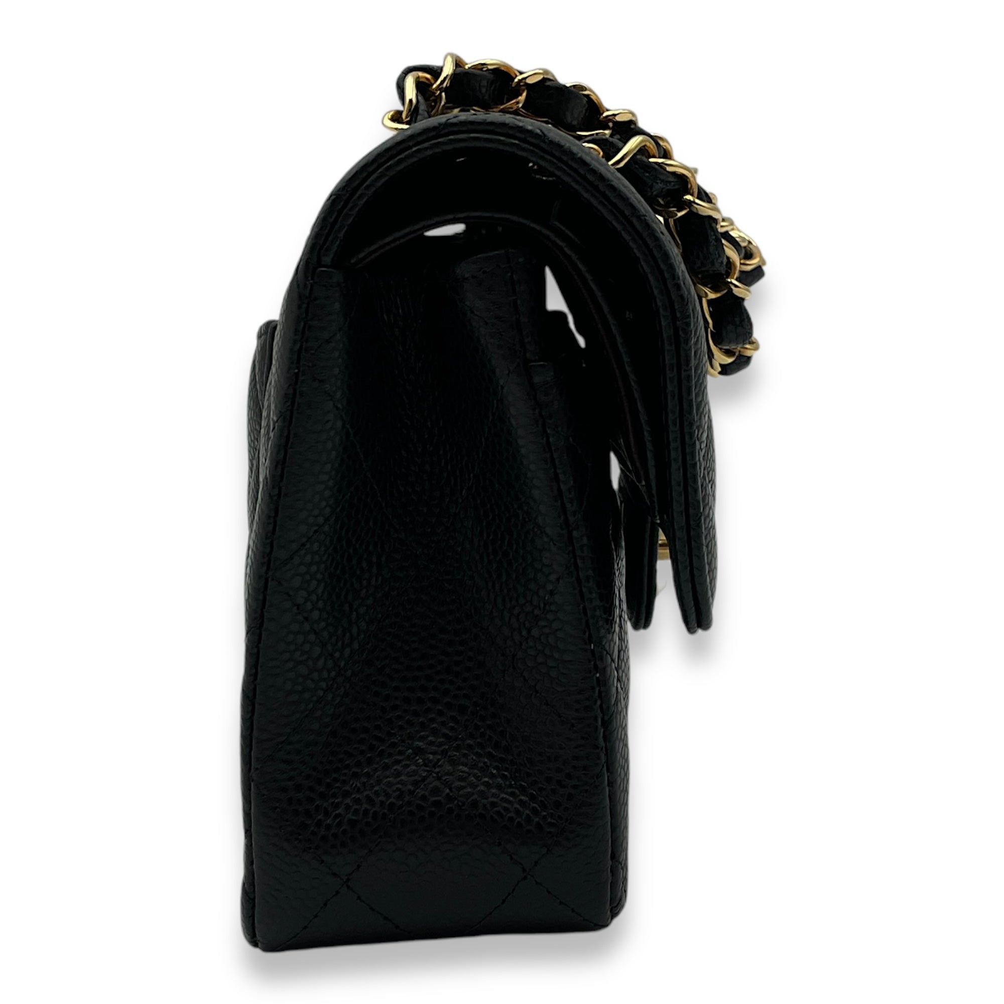 Classic Double Flap Small Black Shoulder Bag in Caviar Leather, Gold hardware