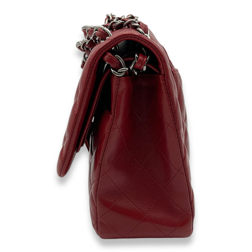 Classic Double Flap Jumbo Red Shoulder Bag in Lambskin, Palladium hardware