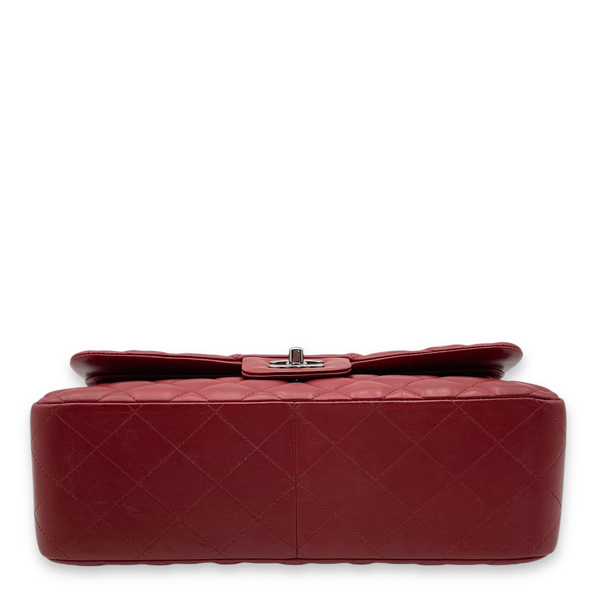 Classic Double Flap Jumbo Red Shoulder Bag in Lambskin, Palladium hardware