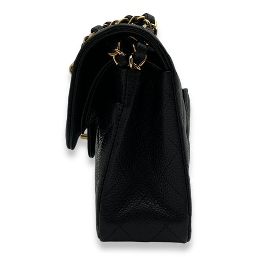 Classic Double Flap Small Black Shoulder Bag in Caviar Leather, Gold hardware