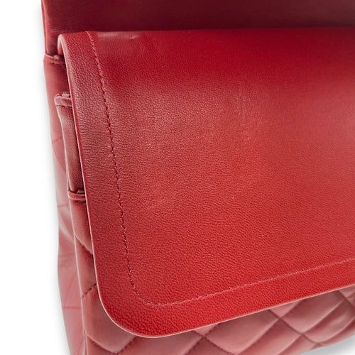 Classic Double Flap Jumbo Red Shoulder Bag in Lambskin, Palladium hardware