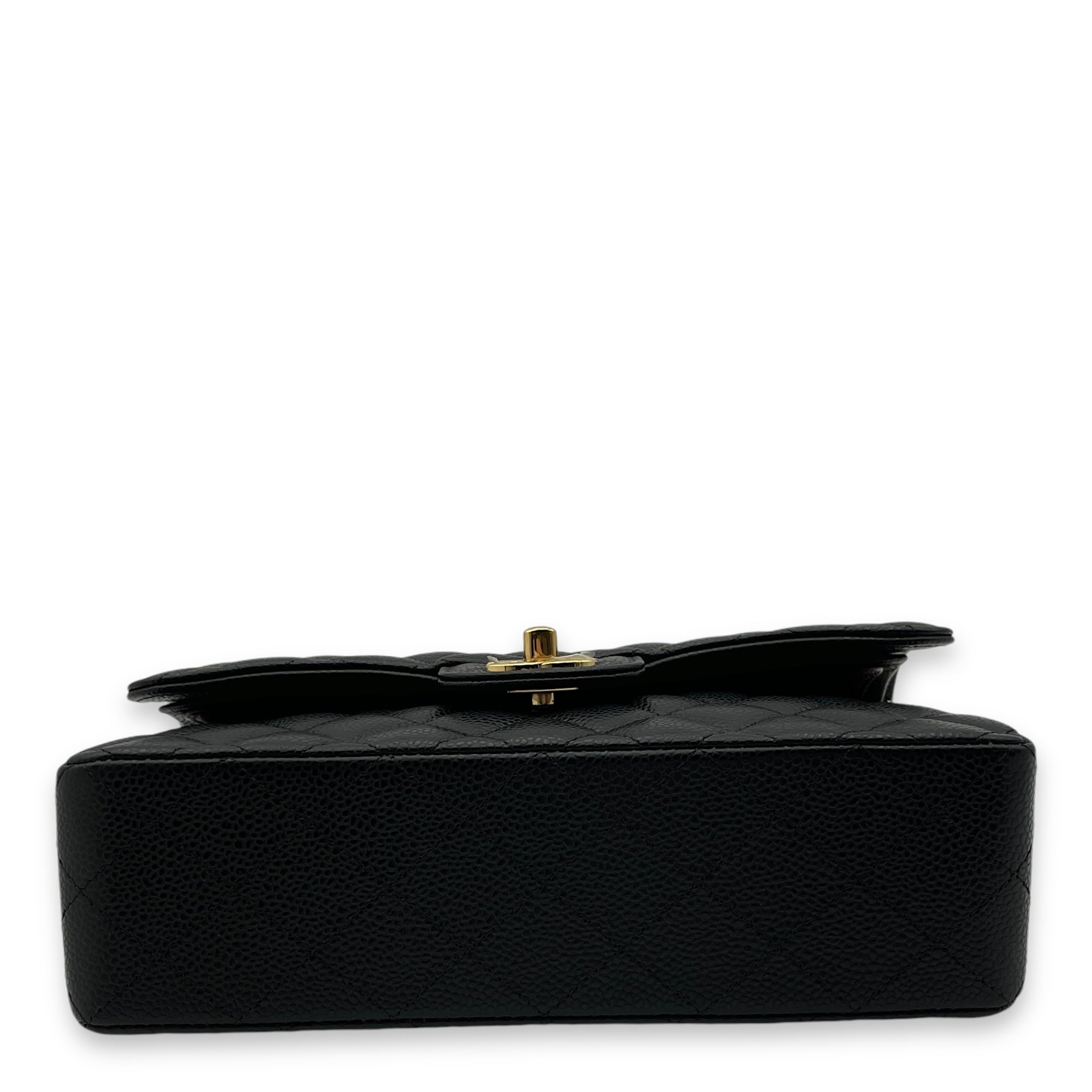 Classic Double Flap Small Black Shoulder Bag in Caviar Leather, Gold hardware