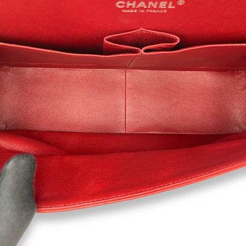 Classic Double Flap Jumbo Red Shoulder Bag in Lambskin, Palladium hardware