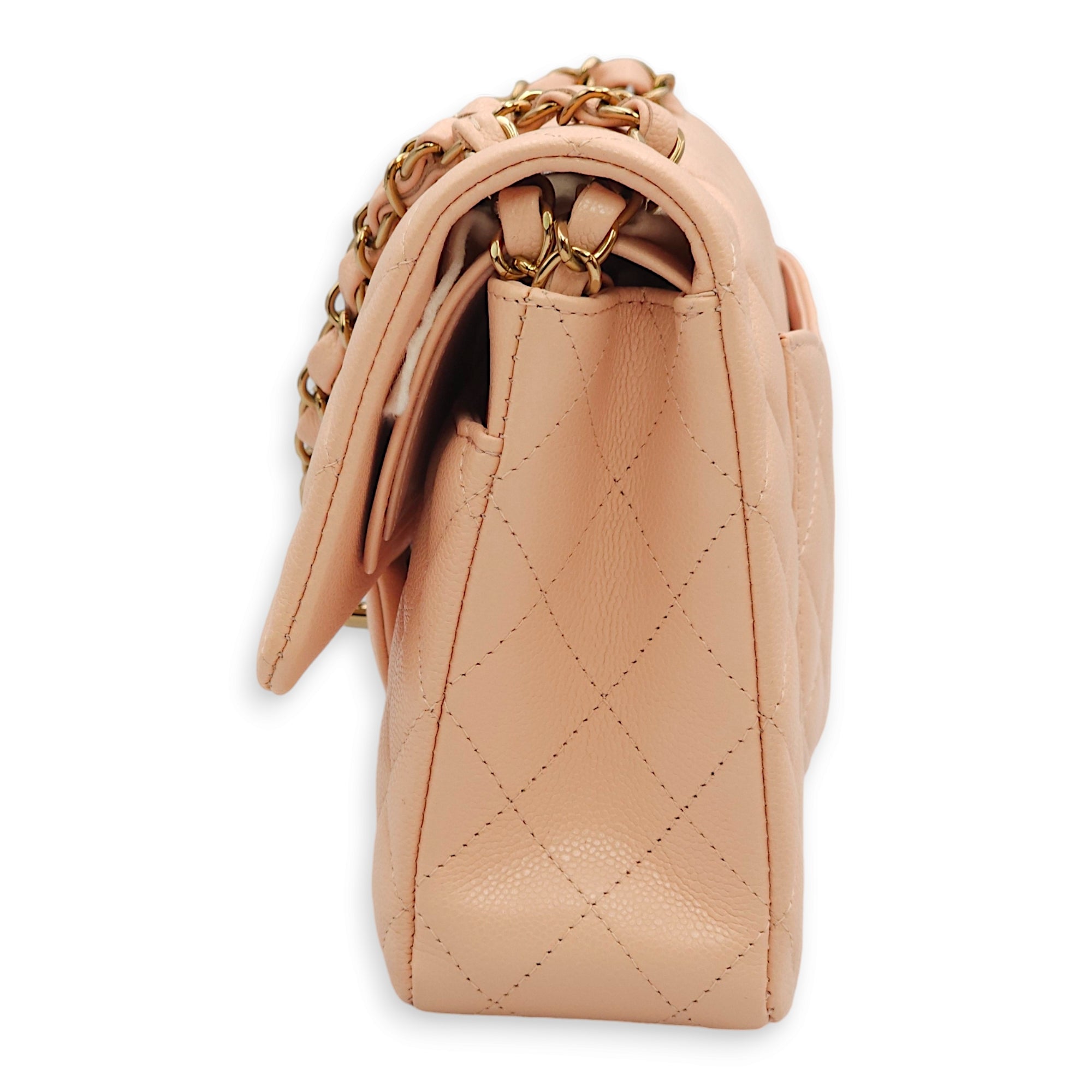 Classic Double Flap Medium Salmon Pink Shoulder Bag in Caviar, Gold hardware