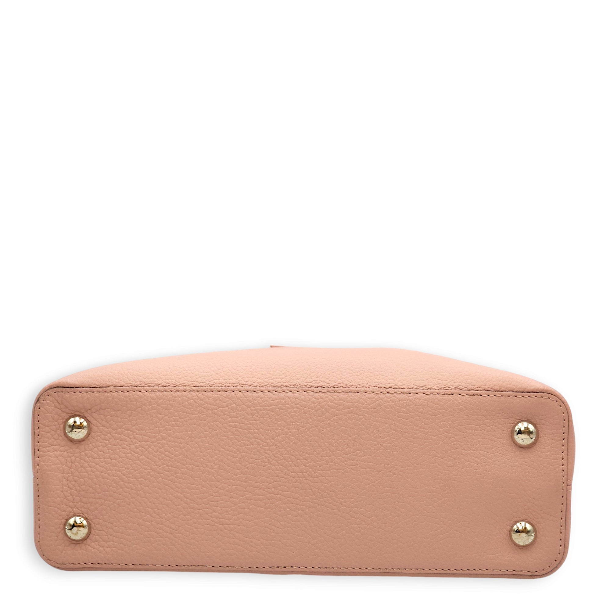 Capucines PM Pink Top Handle Bag in Taurillon Leather, Palladium hardware