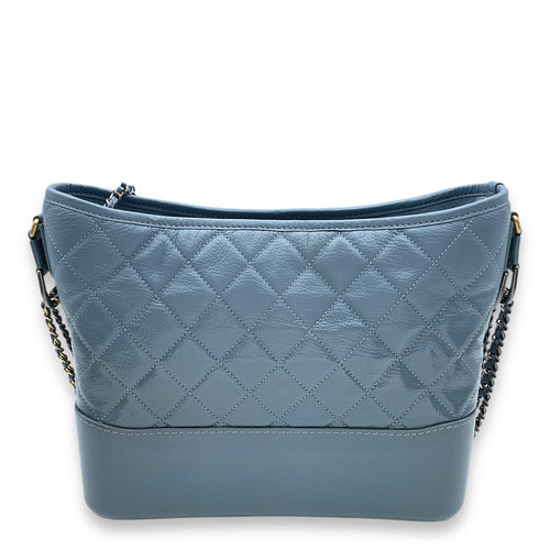 Gabrielle Medium Blue Shoulder Bag in Calfskin/Patent, Gold/Ruthenium/Silver hardware