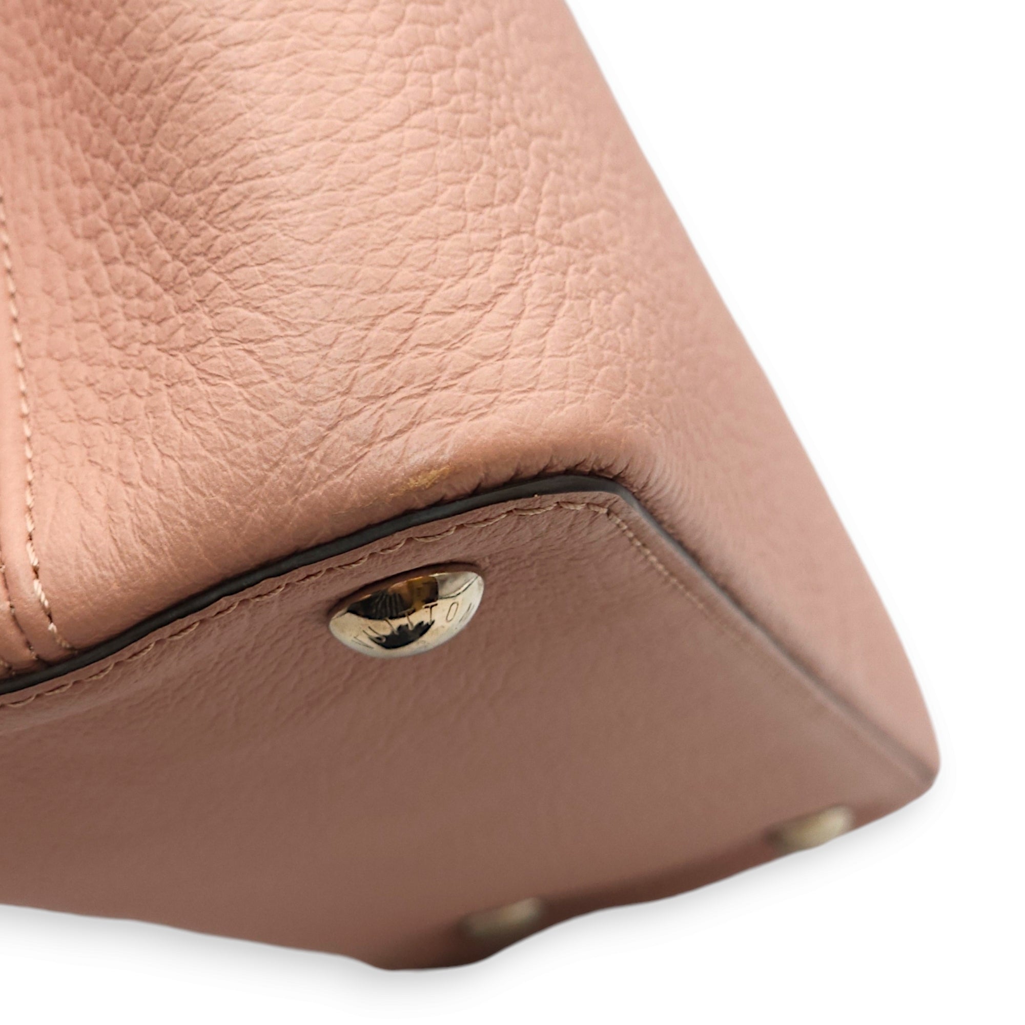 Capucines PM Pink Top Handle Bag in Taurillon Leather, Palladium hardware