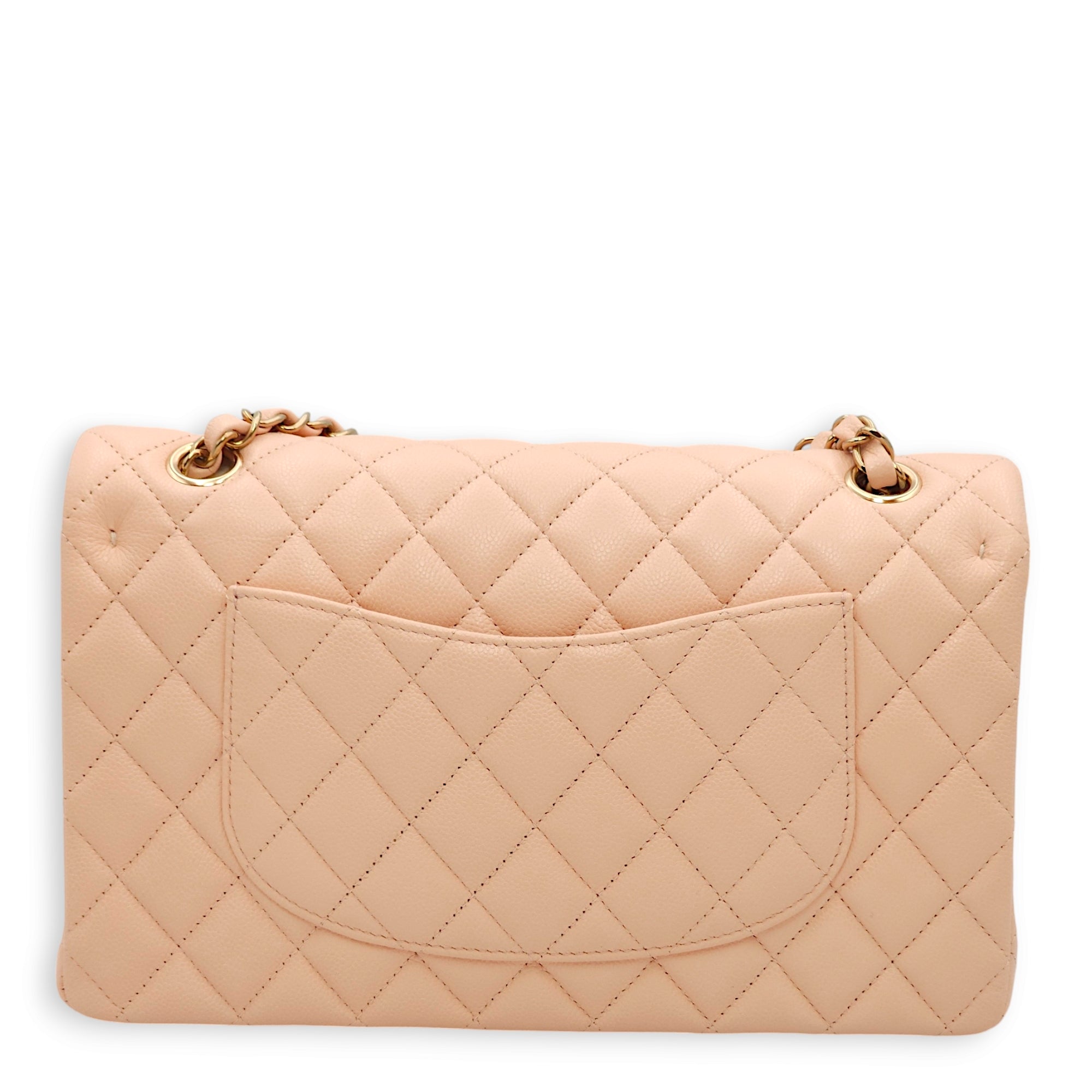 Classic Double Flap Medium Salmon Pink Shoulder Bag in Caviar, Gold hardware