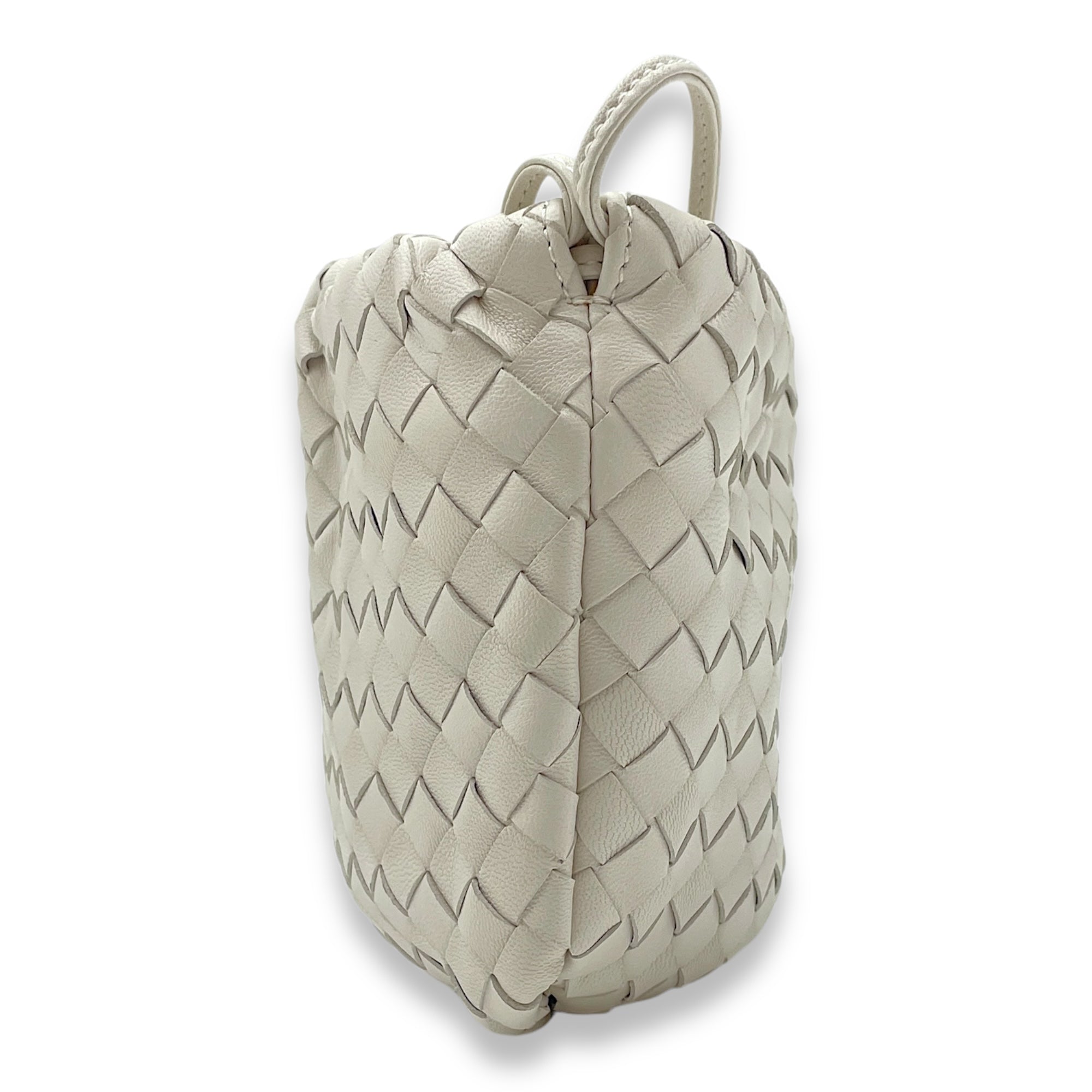 Intrecciato Bulb White Crossbody Bag in Nappa Leather, Gold hardware